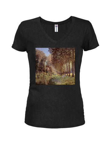 Alfred Sisley - Resting by a Stream at the Edge of the Wood Juniors V Neck T-Shirt