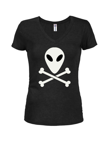 Alien Jolly Roger Juniors V Neck T-Shirt