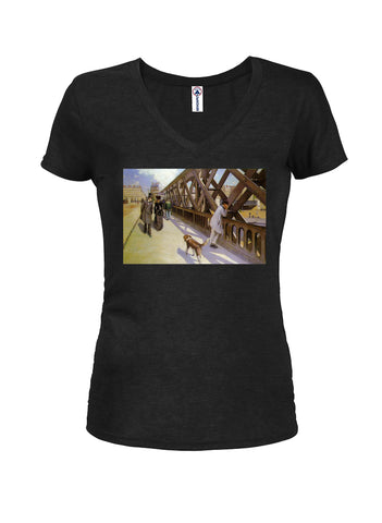 Gustave Caillebotte - The Pont de l'Europe Juniors V Neck T-Shirt