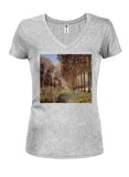 Alfred Sisley - Resting by a Stream at the Edge of the Wood Juniors V Neck T-Shirt