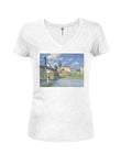 Alfred Sisley - The Bridge at Villeneuve-la-Garenne Juniors V Neck T-Shirt