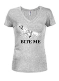 Bite Me Juniors V Neck T-Shirt