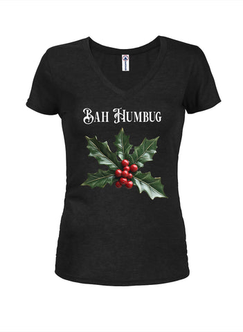 Bah Humbug Holly Branch Juniors V Neck T-Shirt