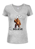 Bigfoot Believe Juniors V Neck T-Shirt