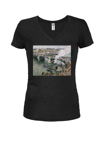 Camille Pissarro - Pont Boieldieu in Rouen, Rainy Weather Juniors V Neck T-Shirt