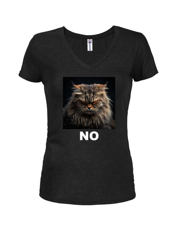 Cat NO Juniors V Neck T-Shirt