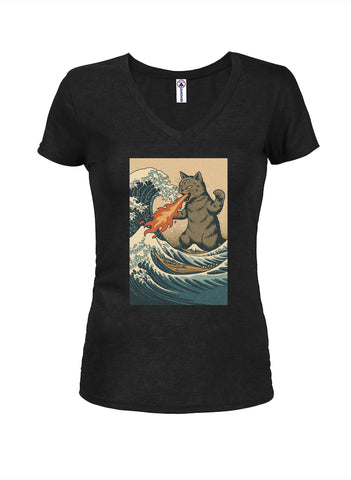 Catzilla Great Wave Juniors V Neck T-Shirt