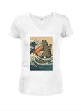 Catzilla Great Wave Juniors V Neck T-Shirt