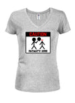 Caution Fatality Zone Juniors V Neck T-Shirt