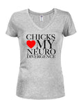 Chicks Heart My Neurodivergence Juniors V Neck T-Shirt