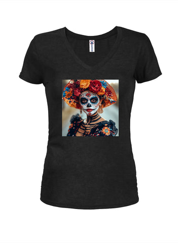 Dia De Los Muertos Juniors V Neck T-Shirt