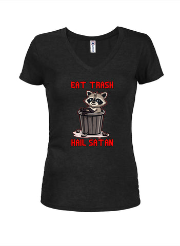 Eat Trash Hail Satan Juniors V Neck T-Shirt