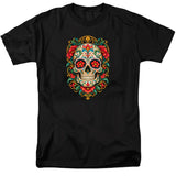 FV10131 Ornate Día de los Muertos Sugar Skull Black T-Shirt
