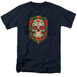 FV10131 Ornate Día de los Muertos Sugar Skull Navy T-Shirt
