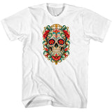 FV10131 Ornate Día de los Muertos Sugar Skull White T-Shirt
