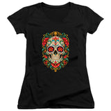 FV10131 Ornate Día de los Muertos Sugar Skull Black Girls V Neck