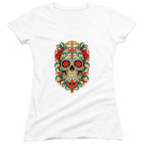 FV10131 Ornate Día de los Muertos Sugar Skull White Girls V Neck