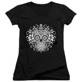 FV10132 Gothic Filigree Sugar Skull Black Girls V Neck