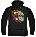 FV10133 Ornate Floral Sugar Skull Profile Black Hoodie