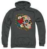 FV10133 Ornate Floral Sugar Skull Profile Charcoal Hoodie