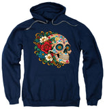 FV10133 Ornate Floral Sugar Skull Profile Navy Hoodie