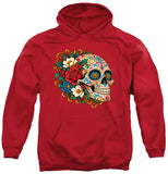 FV10133 Ornate Floral Sugar Skull Profile Red Hoodie