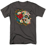 FV10133 Ornate Floral Sugar Skull Profile Charcoal T-Shirt