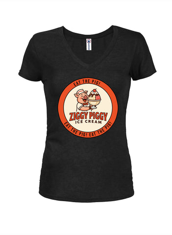 Ziggy Piggy Eat the Pig Juniors V Neck T-Shirt
