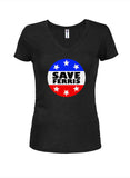 Save Ferris Badge Juniors V Neck T-Shirt - Five Dollar Tee Shirts