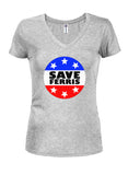 Save Ferris Badge Juniors V Neck T-Shirt - Five Dollar Tee Shirts