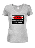 Keep Away Blasting Area Juniors V Neck T-Shirt