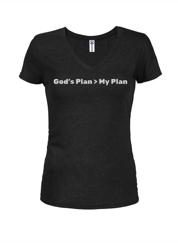 God’s Plan > My Plan Juniors V Neck T-Shirt