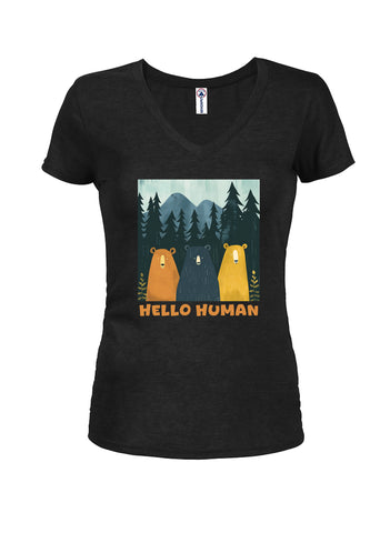 Hello human Juniors V Neck T-Shirt