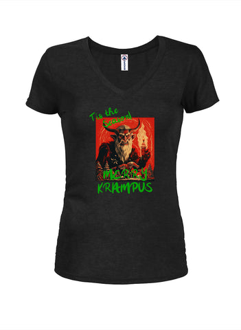 Krampus Tis the Season Juniors V Neck T-Shirt