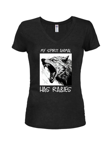 My Spirit Animal has Rabies Graphic Juniors V Neck T-Shirt