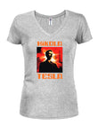 Nikola Tesla Propaganda Juniors V Neck T-Shirt