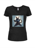 Ninja Cat Juniors V Neck T-Shirt