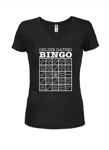 Online Dating Bingo Juniors V Neck T-Shirt