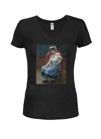 Pierre-Auguste Renoir - Sleeping Girl with a Cat Juniors V Neck T-Shirt