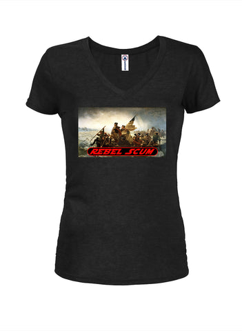 Rebel Scum Crossing the Delaware Juniors V Neck T-Shirt