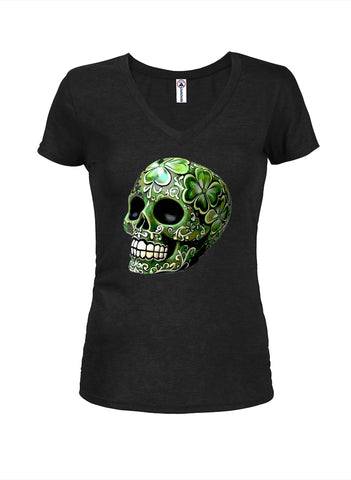 St. Pattys Day Sugar Skull Juniors V Neck T-Shirt