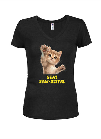Stay Paw-sitive Juniors V Neck T-Shirt