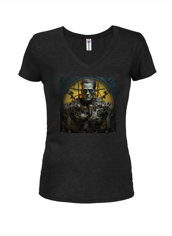 Steampunk Frankensteins Monster Juniors V Neck T-Shirt