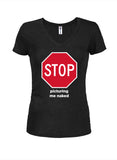 Stop Picturing Me Naked Juniors V Neck T-Shirt