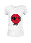 Stop Picturing Me Naked Juniors V Neck T-Shirt