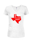 Texas I'm With Stupid Juniors Camiseta con cuello en V