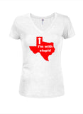 Texas I'm With Stupid Juniors Camiseta con cuello en V