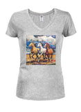 Three Horses Juniors V Neck T-Shirt