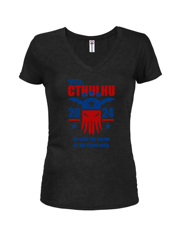 Vote Cthulhu 2024 Camiseta con cuello en V para jóvenes