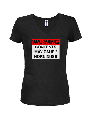 Warning: Contents May Cause Horniness Juniors V Neck T-Shirt